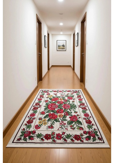 Red Rose Dokuma Tabanlı Dijital Baskı Halı Blg3831 Altın