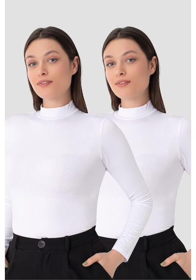 Arma Yıldız Kadın Beyaz Balıkçı Yaka Uzun Kollu Body 2'li Paket Beyaz