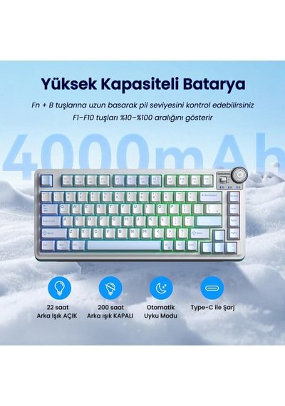 Aula Au75 3 Modlu Rgb Hot Swap Mekanik Tkl Star Vector Switch Kablosuz Makrolu Klavye Buz Mavisi