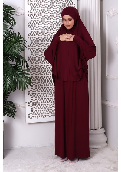 İhvan 2 Parça Pratik Namaz Elbisesi 8016 Bordo