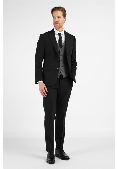 İmza Siyah Mono Yaka Kazayağı Desen 6 Drop Slim Fit Takım Elbise 1001255173 Siyah