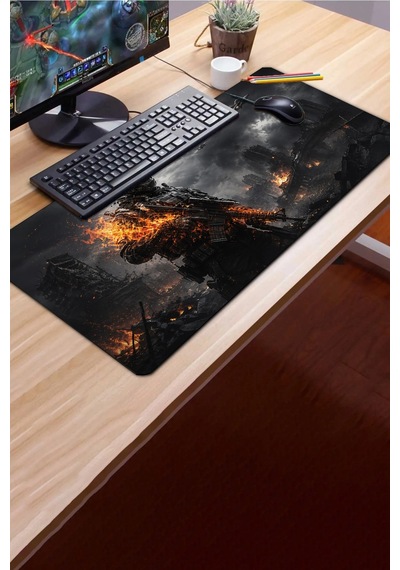 Sonictouch Klavye Mousepad 40x90cm Dikişsiz Pürüzsüz Sıvı Geçirmez Kaymaz Taban Ateş Hattı