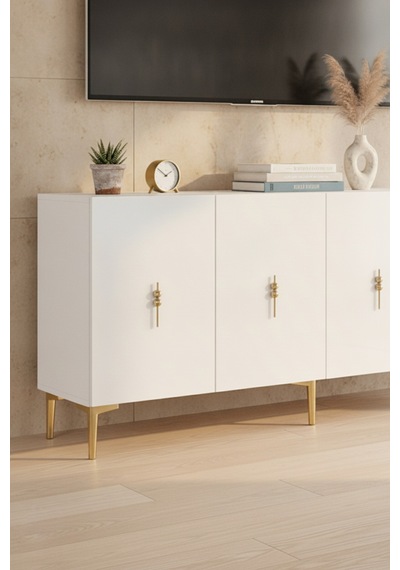 Ka1812bg Salkım Konsol Ve Tv Sehpası Beyaz-gold 180cm Beyaz - Altın
