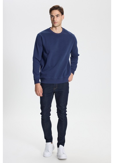 George Henry Standart Fit Normal Kesim Pamuklu Bisiklet Yaka Sweatshirt Lacivert