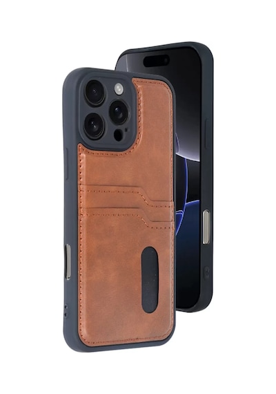Apple iPhone Uyumlu  Uyumlu 16 Pro Kılıf Sara Kartvizitli Deri Kılıf - Taba