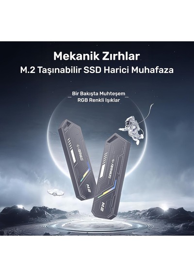 Lexroo Raxius Dk03 Usb-a/type-c Kablolu Rgb 22x80 M.2 Nvme Taşınabilir Harici Ssd Boş Kutu