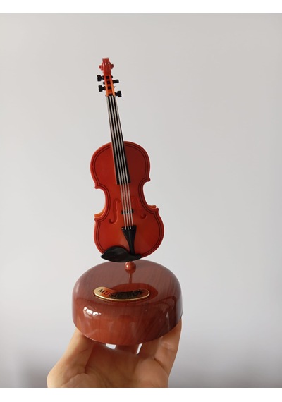 Nostaljik Minyatür Keman Tasarımlı Kurmalı Müzik Kutusu Kahverengi