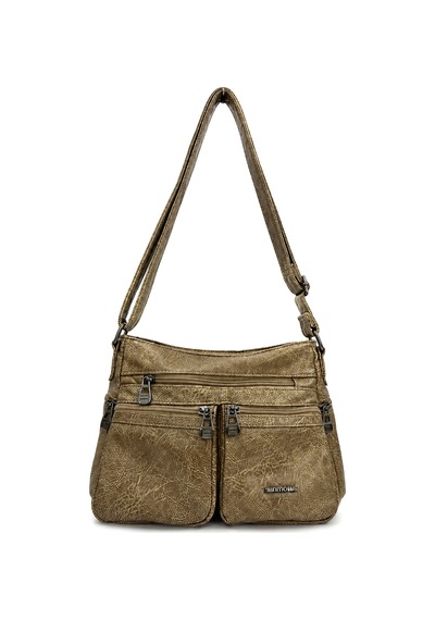 Sanmorris Suni Deri Çok Cepli Kadın Omuz Çantası Sı-09 Beige