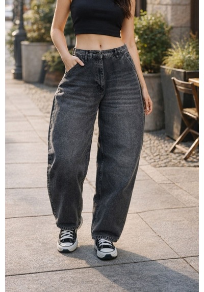 Cedy Denim Cedy Denım Yüksek Kalite Kadın Yüksek Bel Baggy Skater Jean Antrasit