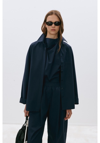 Suud Collection Lacivert Klara Yıkamalı Poplin Gömlek