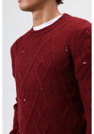 Vamos Oversize Desenli Triko Kazak Bordo