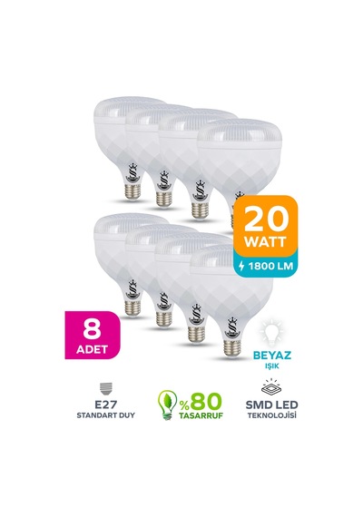 20w Kristal Tasarruflu E27 Beyaz Işık Torch Led Ampul 8 Adet 8 Adet