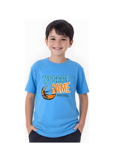 Panios Kids Street Baskılı Erkek Çocuk Yuvarlak Yaka Kısa Kollu T-shirt Mavi