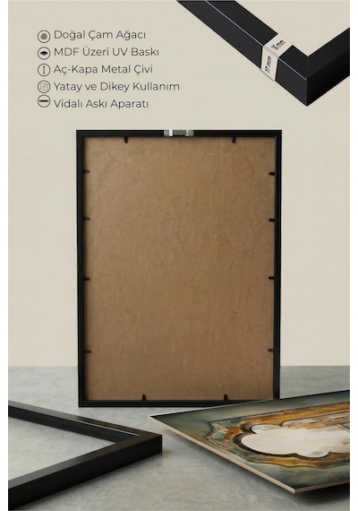 1 Adet Doğal Ahşap Çerçeveli Minimalist Soyut Çizim Vintage Tablo