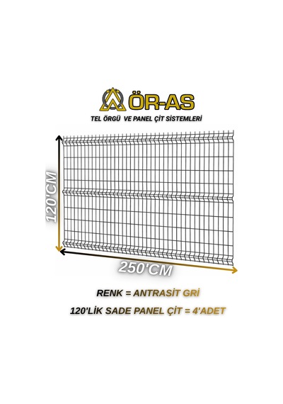 Antrastik Gri Bahçe Teli Panel Çit 120 Cm X 250 Cm 4-adet