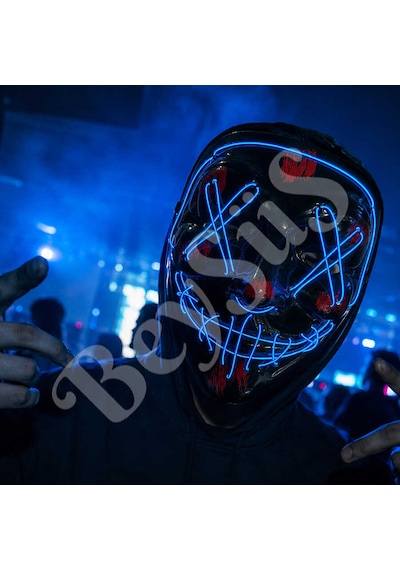 Cadılar Bayramı Siyah Maske Neon Mavi Işıklı Tüm Yaşlar