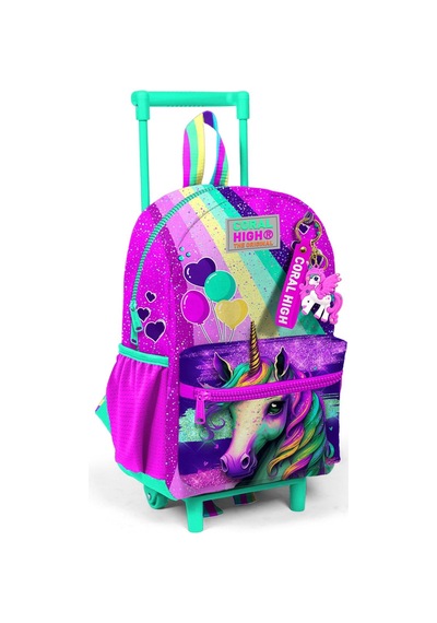 Minik Yuva Çekçekli Sırt Çantası Pembe Su Yeşili Unicorn Desenli İki Bölmeli 24058