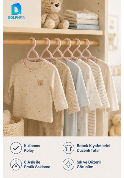 Bebe Askısı 6 Lı Plastik Bebek Çocuk Elbise Askısı Dolap İçi Kıyafet Düzenleyici Bej