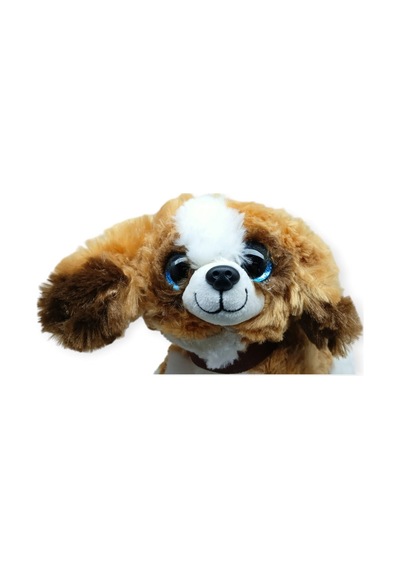 Sesli Peluş Yatan Köpek 25 Cm - Kahve Beyaz Çok Renkli