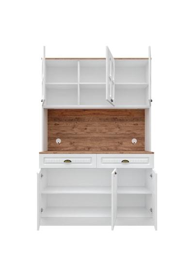 Efes Kahve Köşesi - 140 Cm Mdf Mutfak Dolabı - Led Aydınlatmalı - Atlantik Çam - Beyaz