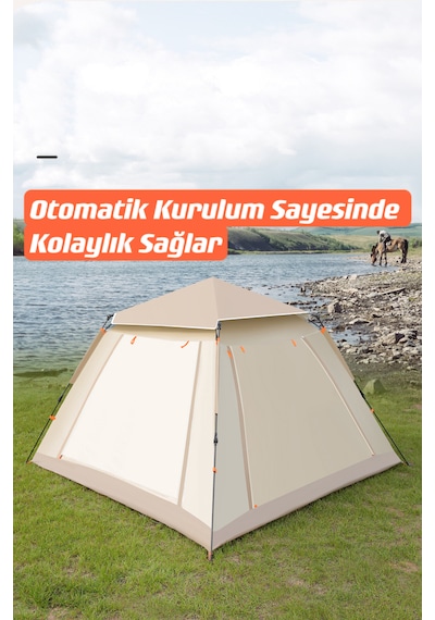 Shufa 4 Tarafı Kare Tenteli Tam Otomatik Kamp Çadırı 240 240 155 Bej