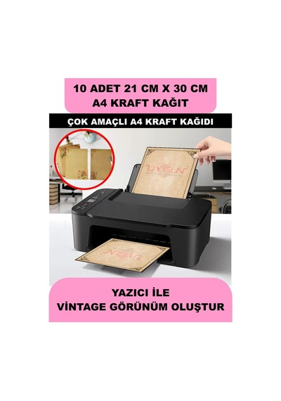 10 Adet A4 Kraft Kağıt 21x30 100 Gr. Yazıcı Uyumlu, Vintage Resim Kağıdı, Çocuk Etkinlik Kağıdı