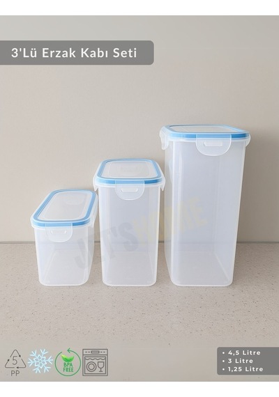 3'lü Erzak Kabı Seti Vakumlu Saklama Kabı Hava Almaz Bakliyat Kabı Bpa Free Şeffaf