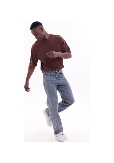 Freemen Erkek Baggy Bol Kesim Kot Pantolon Yıkamalı Mavi