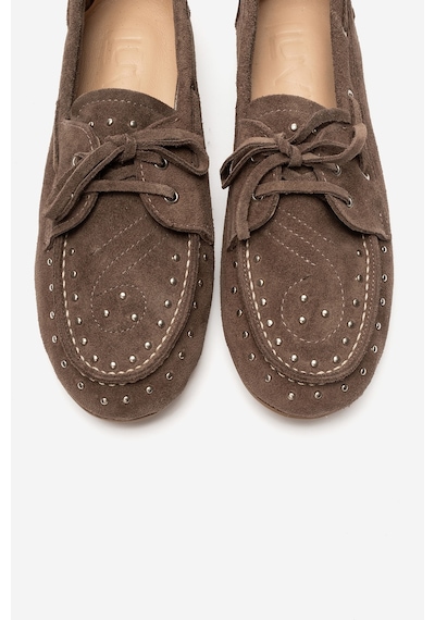 Luvishoes Cuesta Vizon Süet Hakiki Deri Troklu Bağcıklı Kadın Loafer Ayakkabı