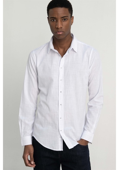 Tudors Slim Fit Uzun Kol Apoletli Keten Düz Erkek Beyaz Gömlek-26931-beyaz Beyaz