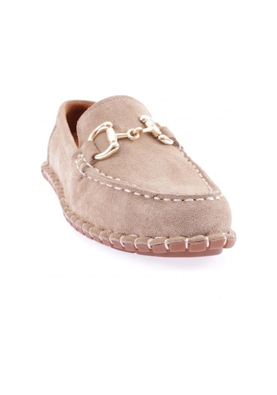 Dgn 600-23y Kadin Dikiş Detayli Metal Tokali Loafer Ayakkabi 600-2109-R0186 Bej