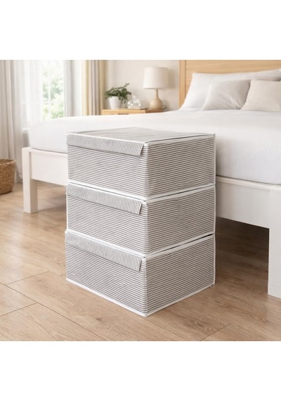 Tr Çok Amaçlı Düzenleyici Kapaklı Sandık Tipi Kutu Hurç Organizer 3 Lü Set Gri, Baza 50 X 40 X 19 Diğer