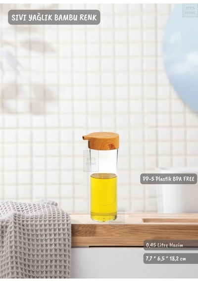 Bambu Renk Sıvı Yağdanlık Plastik Yağ Şişesi Dokunmatik Yağlık 0,45 Litre Bpa Free Şeffaf