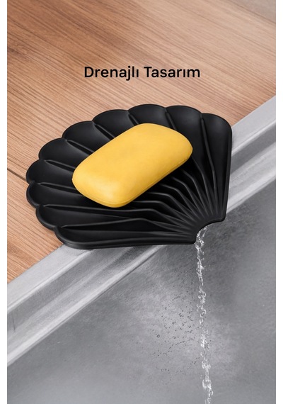 2'li Siyah Silikon Gider Kapağı Ve İstiridye Sabunluk Seti Su Giderli Banyo Mutfak Organizer