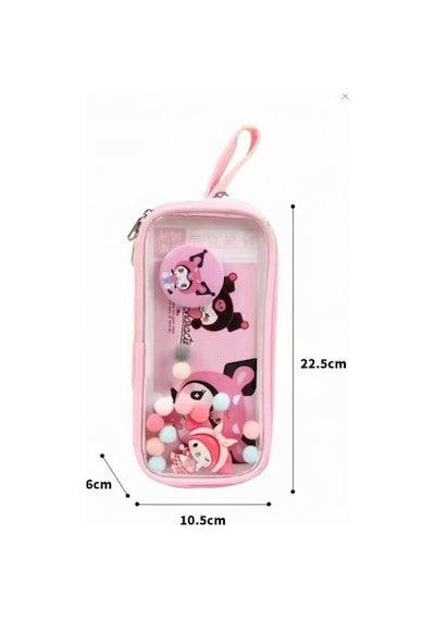 Kuromi Ve My Melody Şeffaf Bölmeli Kalemlik Pembe
