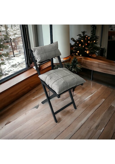 Modern Style Home Bahçe - Balkon, Iç Ve Dış Mekan Katlanır Metal Sandalye 3 Adet Açık Gri
