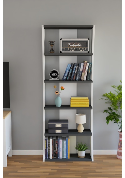İskandinav Tasarım Çok Raflı Kitaplık 150x50x22 Cm Modern Dekoratif Raf Ünitesi Antrasit - Beyaz İskandinav Tasarım Çok Raflı Kitaplık 150x50x22 Cm Modern Dekoratif Raf Ünitesi Antrasit - Beyaz