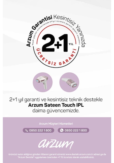 Arzum AR5178 Sateen Touch Şarjlı Ipl Tüy Alma Sistemi, Otomatik Mod, Cilt Rengi Sensörlü, Beyaz