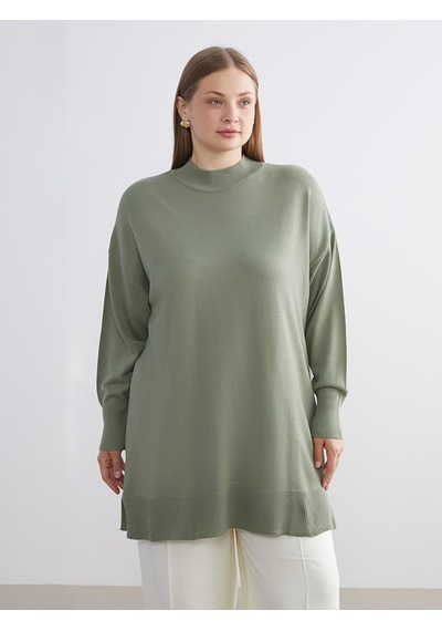Lcw Modest Yeşil Dik Yaka Kadın Triko Tunik