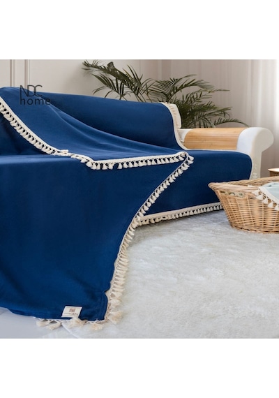 Dnc Home Tekstil Ndchome Premium Keten Lacivert Ponponlu Koltuk Örtüsü 170 X 220