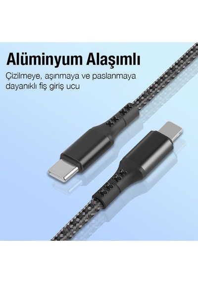 Ally 36440 27 W 1 M Type-c To Lightning Hızlı Data Ve Şarj Kablosu Siyah