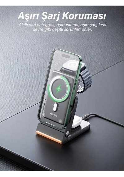 Ven-dens Vd-pb080 10000 Mah 3 Ü 1 Arada Manyetik Powerbank, 23 W Toplam Çıkış, 15 W Kablosuz, Siyah