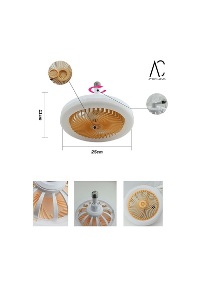 30w Fanlı Led Ampul / 3 Renk Işık / Fanlı Sarı Kasa - Kumandalı