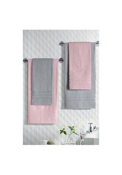 Pamuklu Banyo Havlu Seti, 4'lü Paket Ve Pembe Renk 6 Renk
