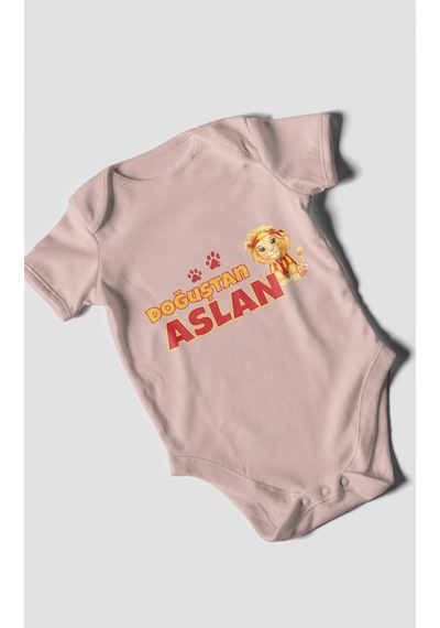 Morivokids Doğuştan Aslan Kısa Kollu Bebek Body %100 Pamuk Pastel Pembe