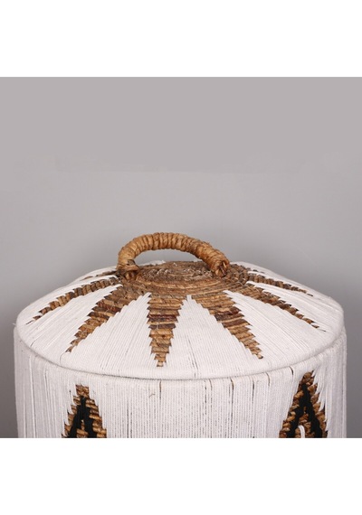 Söke Beyaz Makrome Ve Doğal Abaka - Kapaklı Sepet 52x50 Cm Beyaz