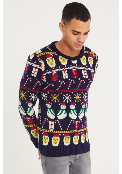Cool Tarz Erkek Lacivert Christmas Yılbaşı Kazağı Lacivert Lacivert