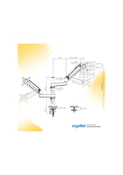 Ergoflex S16 Çift Kol 22-35inch Amortisörlü 2-9 Kg Monitör Standı 2026 Versiyon Gri