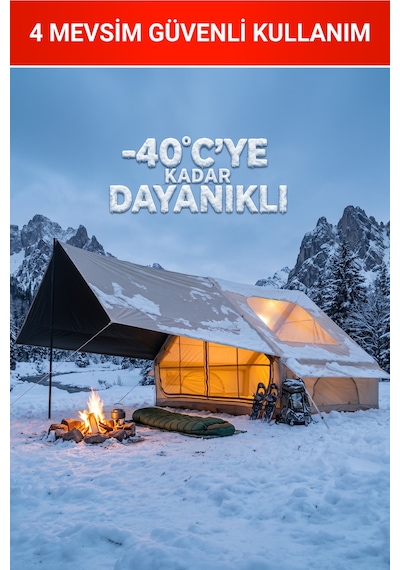 Rovos 6 Kişilik Şişme Kamp Çadırı, 4 Mevsim Su Geçirmez Oxford Kumaş, Tenteli Ve Sineklikli Pencere, Kolay Kurulum Lüks Aile Çadırı 300x210x200 Cm, 6.3 M² Bej