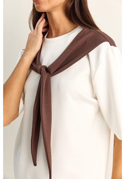 Shade Kadın Şal Detaylı Oversize Basic T-shirt 1094 60286118 - Beyaz-kahve Beyaz - Kahverengi